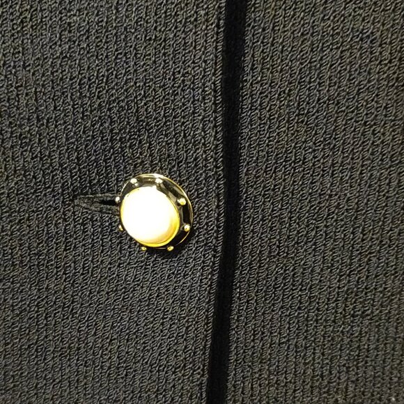 St. John Collection Black Wool Blend Knit Blazer Pearl Buttons Women's SIZE 12 - Picture 6 of 7